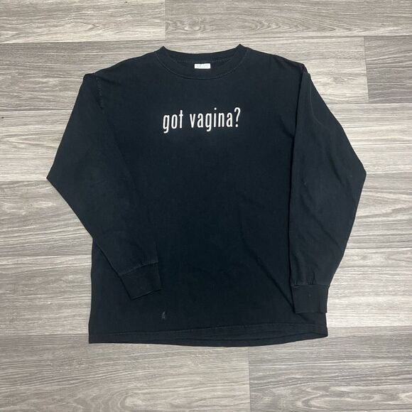 Vintage‎ 90s Got Vagina Shirt Large Black Long Sleeve Monologues Feminism Saying - Picture 1 of 9